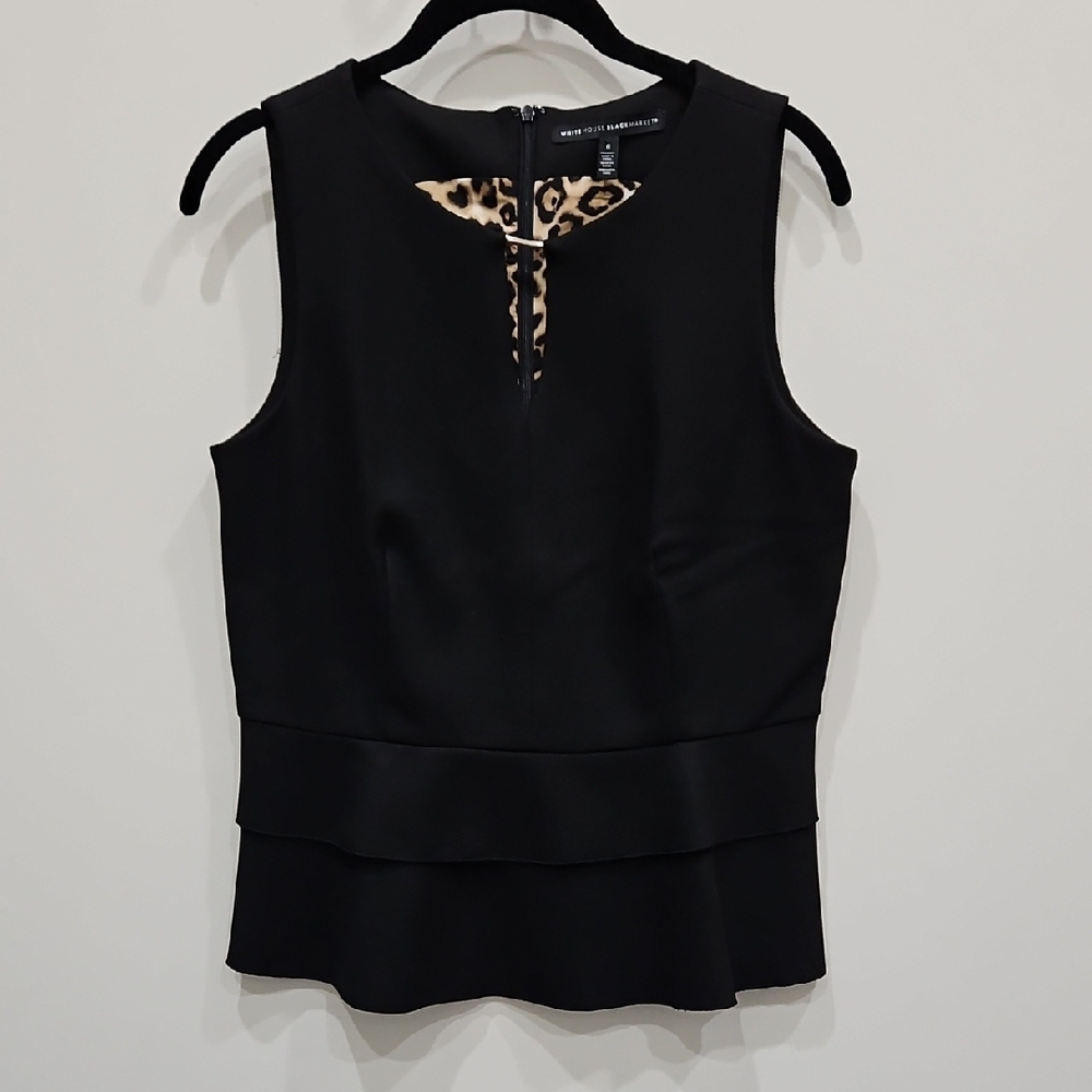 White House Black Market Black Blouse with Embellished Neckline